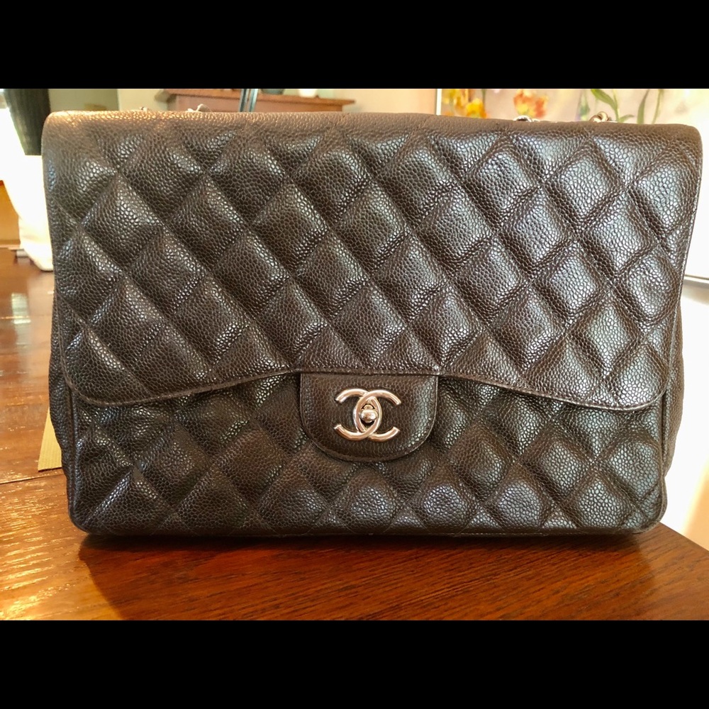Chanel 2009 Classic front flap oyster brown bag